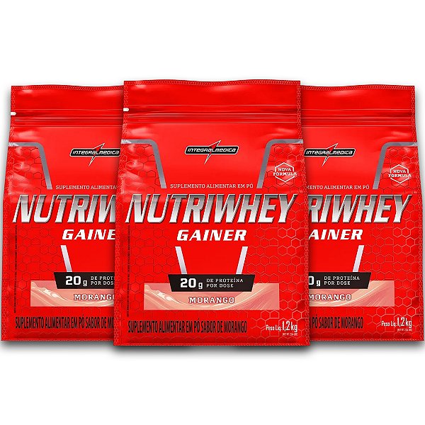 Kit 3 NutriWhey Gainer Whey Protein Integral Medica Morango 1,2kg