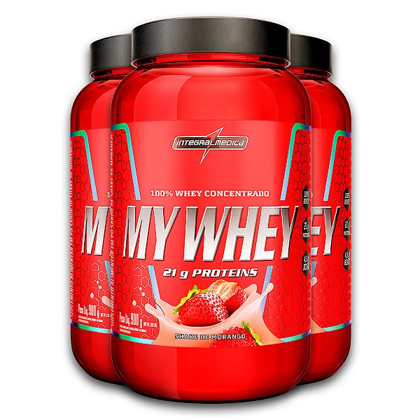 Kit 3 My Whey Integral Medica Shake de Morango 900g