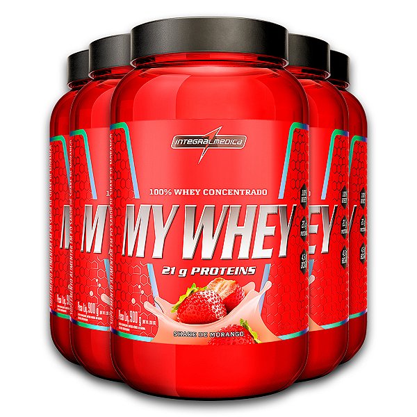 Kit 5 My Whey Integral Medica Shake de Morango 900g
