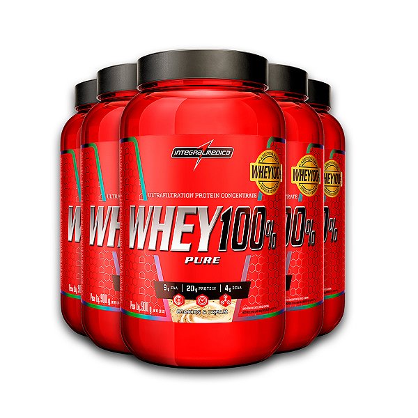 Kit 5 Whey 100% Puro Integral Medica Cookies and Cream 900g