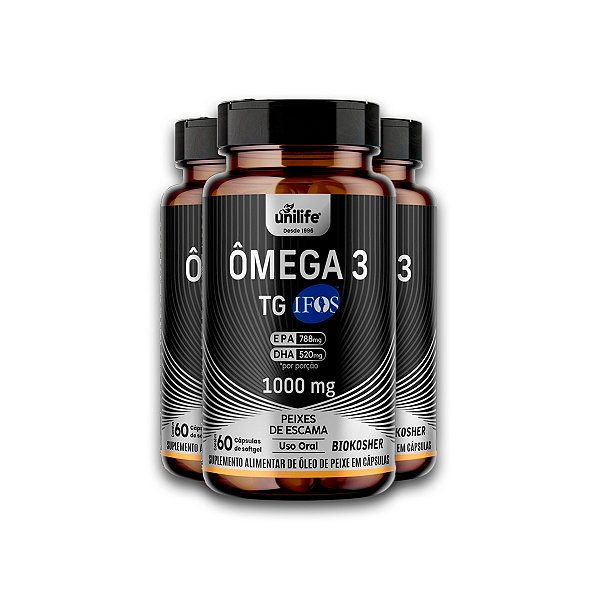 Kit 3 Ômega 3 TG Óleo de Peixe Unilife 1000mg 60 Cápsulas