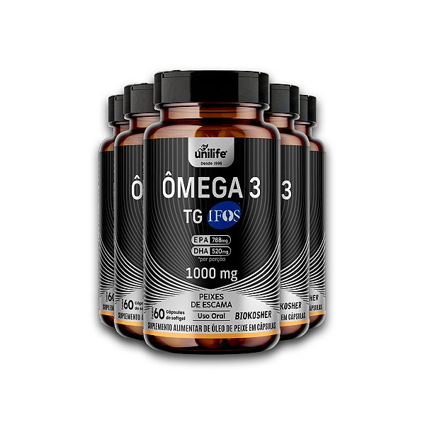 Kit 5 Ômega 3 TG Óleo de Peixe Unilife 1000mg 60 Cápsulas