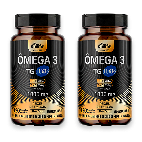 Kit 2 Ômega 3 Óleo de Peixe Unilife 1000mg 120 Cápsulas