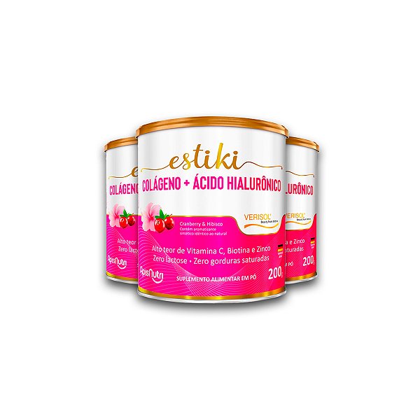 Kit 3 Colágeno Hialurônico Apisnutri Cranberry Hibisco 200g