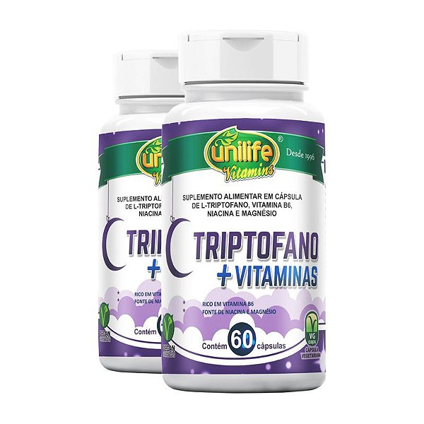 Kit 2 L-Triptofano + vitaminas da Unilife - 60 cápsulas