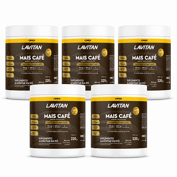 Kit 5 Mais Café Suplemento Alimentar Lavitan Chocolate 220g