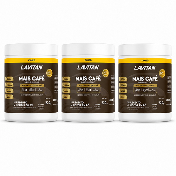 Kit 3 Mais Café Suplemento Alimentar Lavitan Chocolate 220g