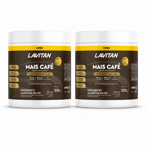 Kit 2 Mais Café Suplemento Alimentar Lavitan Chocolate 220g
