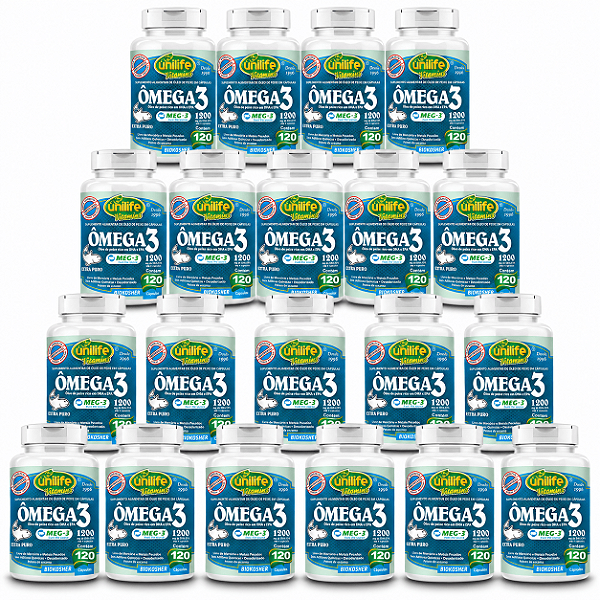 Kit 20 Ômega 3 Óleo de Peixe Unilife 120 Cápsulas 1200mg