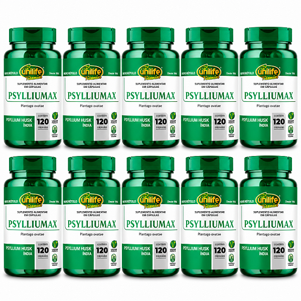 Kit 10 Psyllium Unilife Psylliumax 120 cápsulas