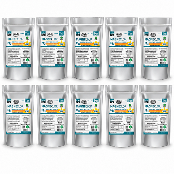 Kit 10 Magneclor Cloreto de Magnésio P.A Unilife 1kg