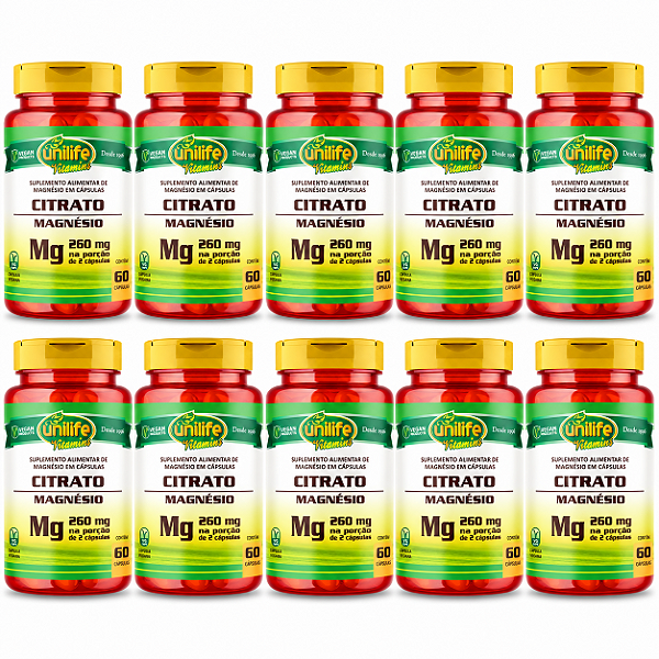 Kit 10 Citrato de Magnésio Unilife 260mg 60 Cápsulas