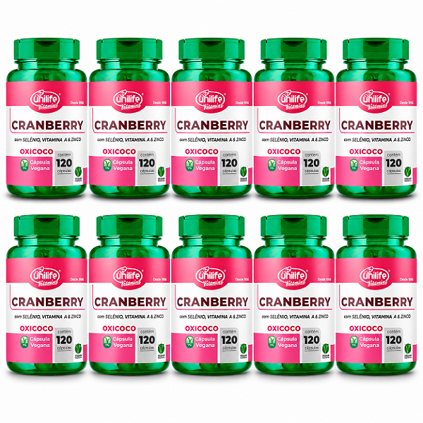 Kit 10 Cranberry Unilife 500mg Selênio e Zinco 120 Cápsulas
