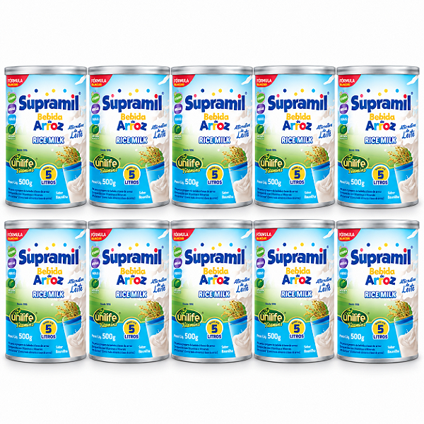 Kit 10 Supramil Bebida de Arroz Kids Unilife 500g Baunilha