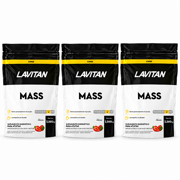 Kit 3 Hipercalórico Mass Lavitan Morango 2,560kg