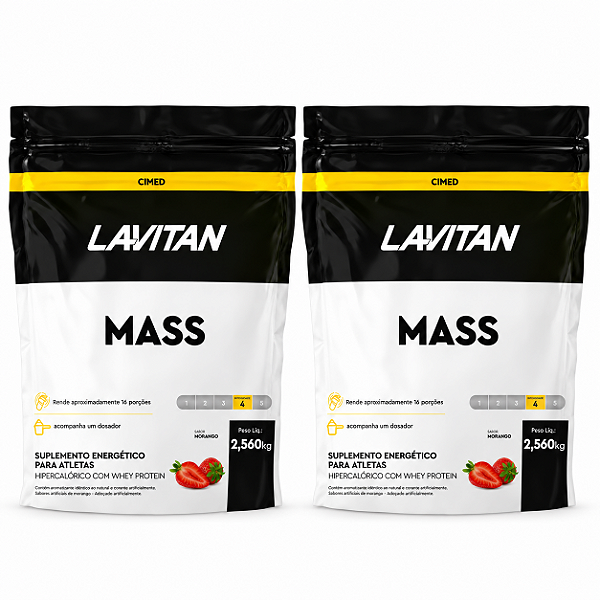 Kit 2 Hipercalórico Mass Lavitan Morango 2,560kg