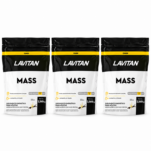 Kit 3 Hipercalórico Mass Lavitan Cimed Sabor Baunilha 2,56kg