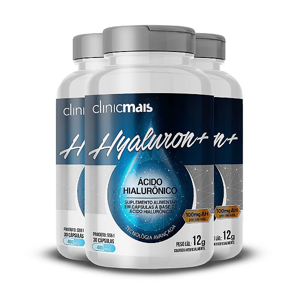 Kit 3 Hyaluron+ Ácido hialurônico 30 cápsulas ClinicMAIS