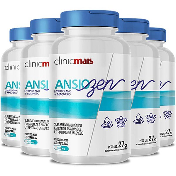 Kit 5 ANSIOZEN L-Triptofano e Magnésio ClinicMais 60 cápsulas