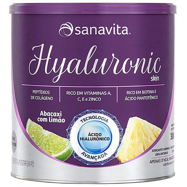 Hyaluronic ácido hialurônico Colágeno Skin da Sanavita abacaxi com limão 270g