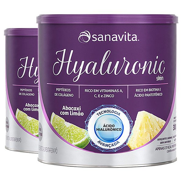 Kit 2 Hyaluronic Ácido Hialurônico Colágeno Skin da Sanavita abacaxi com limão 270g