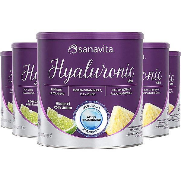 Kit 5 Hyaluronic Ácido Hialurônico Colágeno Skin da Sanavita abacaxi com limão 270g