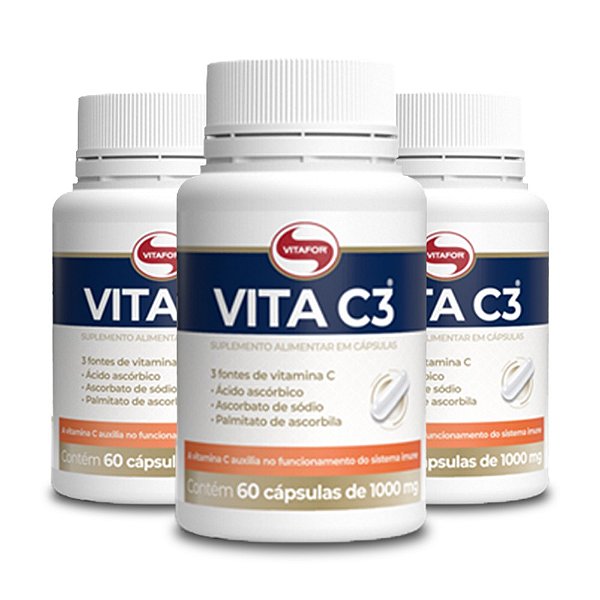 Kit 3 Vita C3 Vitamina C Vitafor 60 cápsulas