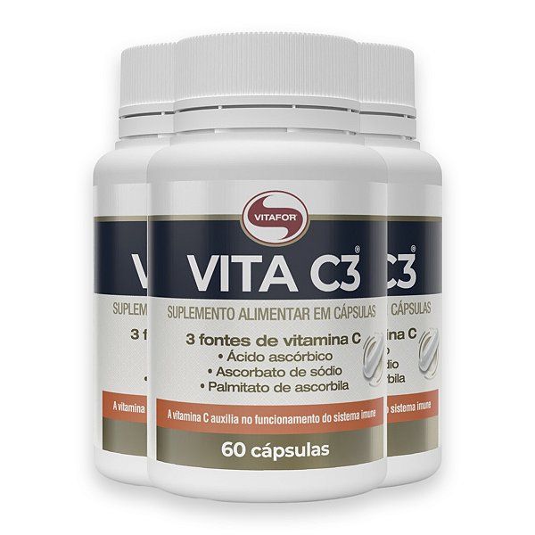 Kit 3 Vita C3 Vitamina C Vitafor 60 Cápsulas