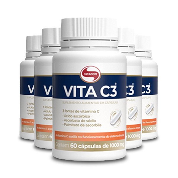 Kit 5 Vita C3 Vitamina C Vitafor 60 cápsulas