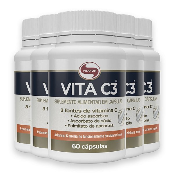 Kit 5 Vita C3 Vitamina C Vitafor 60 Cápsulas
