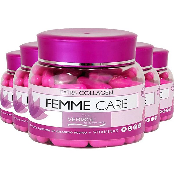 Kit 5 Colágeno Femme Care Bovino verisol Unilife 90 Cápsulas