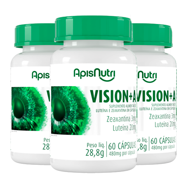 Kit 3 Vision+A Luteína e Zeaxantina 60 cápsulas 280mg Apisnutri