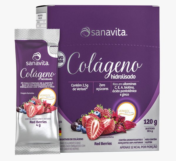 Colágeno hidrolisado VERISOL Red Berries 30 sachês Sanavita