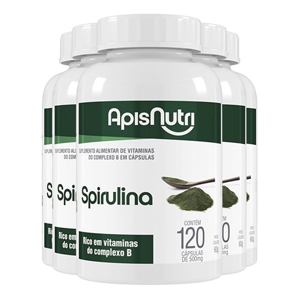 Kit 5 Spirulina Apisnutri 120 cápsulas