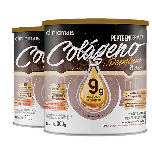 Kit 2 Colágeno Hidrolisado Premium 9g Clinic Mais 300g Cappuccino