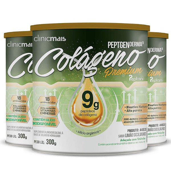 Kit 3 Colágeno Hidrolisado Premium 9g Clinic Mais 300g Limão Siciliano