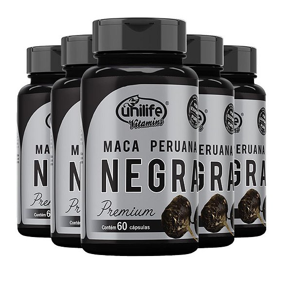 Kit 5 Maca Peruana Negra Premium Unilife 60 cápsulas