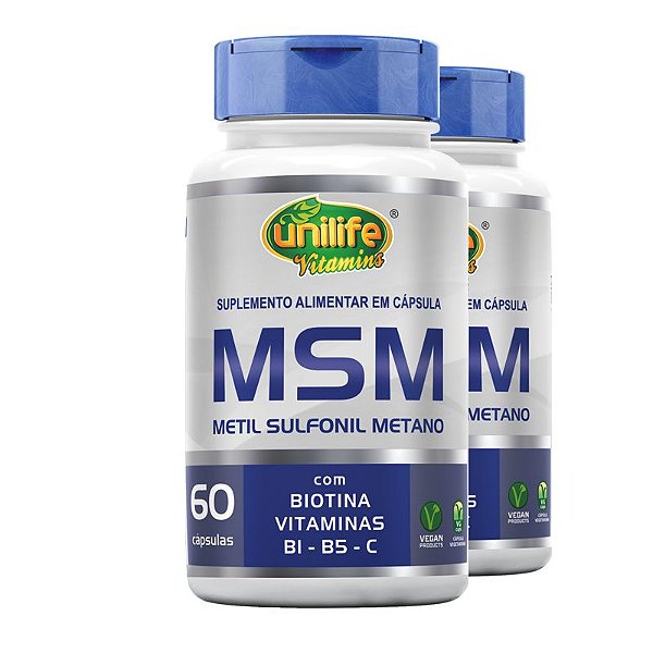 Kit 2 MSM Metil Sufonil Metano + Biotina e Vitamina Unilife 60 cápsulas