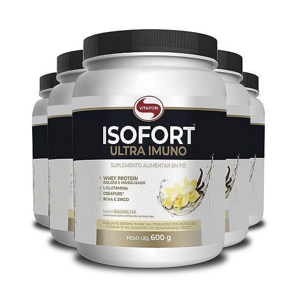 Kit 5 Isofort Ultra 3 em 1 Whey Vitafor 600g Baunilha