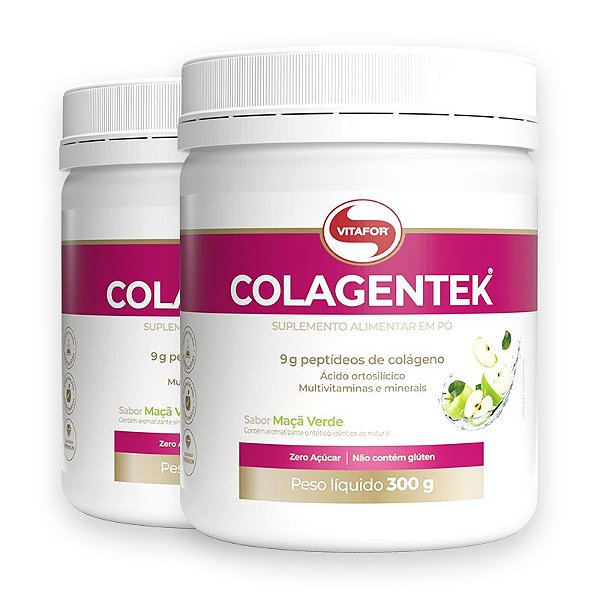 Kit 2 Colágeno Hidrolisado Colagentek Vitafor 300g Maçã Verde