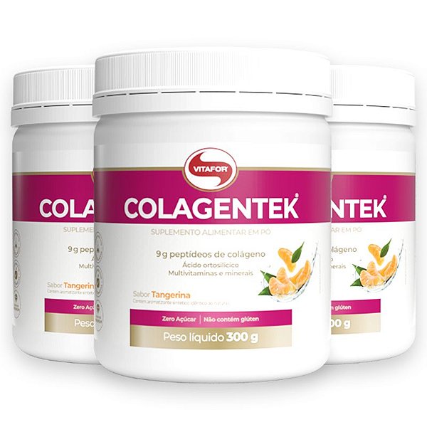 Kit 3 Colágeno Hidrolisado Colagentek Vitafor 300g Tangerina