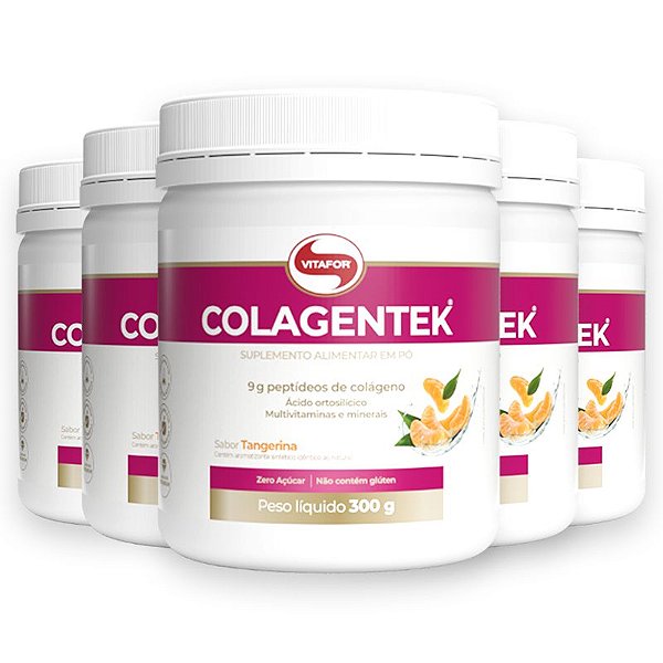 Kit 5 Colágeno Hidrolisado Colagentek Vitafor 300g Tangerina