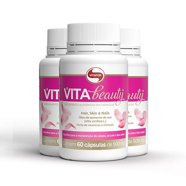 Kit 3 Vita Beauty Hair & Nails Vitafor 60 cápsulas