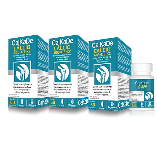 Kit 3 CalkaDe Cálcio + Vitamina D3 + k2 Catarinense 60 Comprimidos