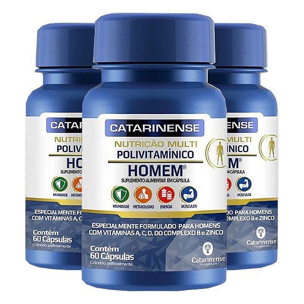 Kit 3 Polivitamínico Homem Catarinense 60 cápsulas