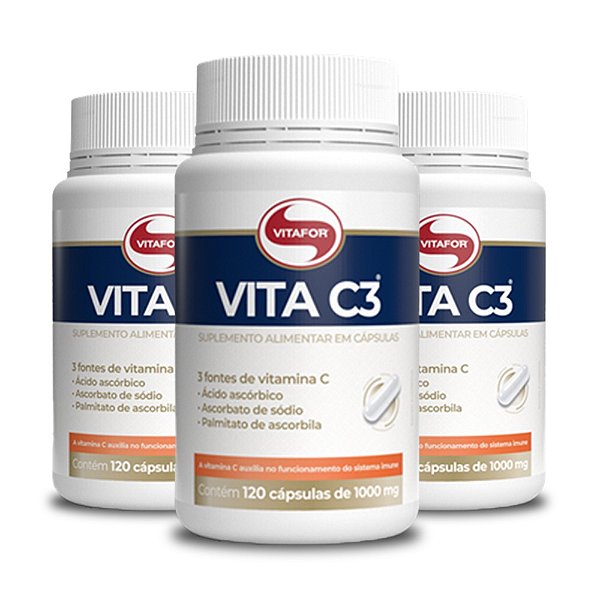 Kit 3 Vita C3 Vitamina C Vitafor 120 cápsulas