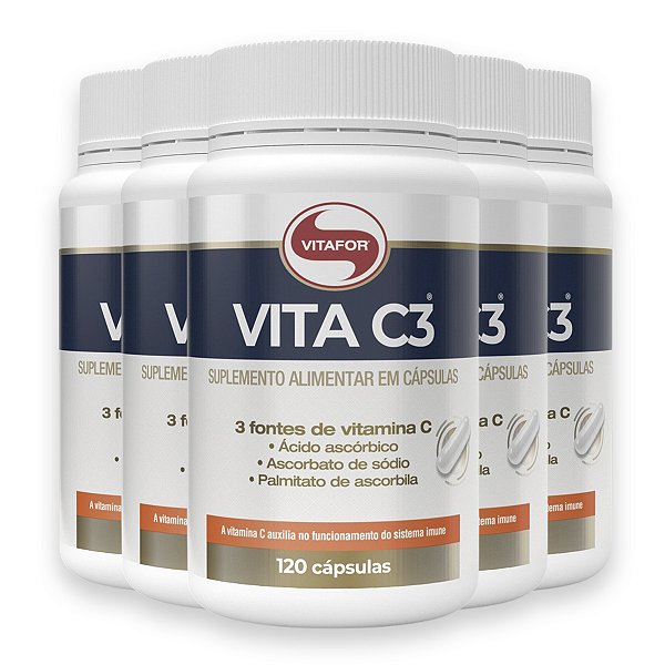 Kit 5 Vita C3 Vitamina C Vitafor 120 Cápsulas