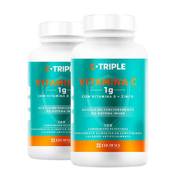 Kit 2 C-Triple Vitamina C 1000mg + Zinco + D Divina 100 cápsulas