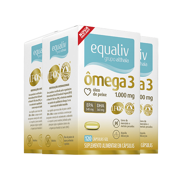 Kit 3 Ômega 3 1000mg Equaliv 120 cápsulas gel