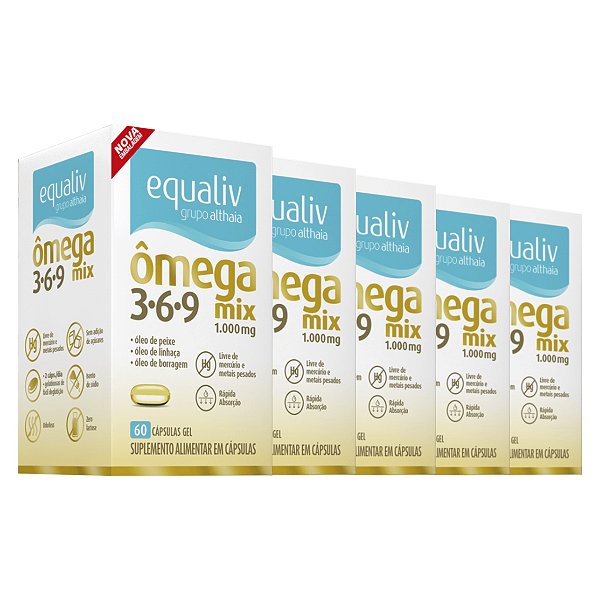 Kit 5 Ômega 3 Mix 3-6-9 1000mg Equaliv 60 cápsulas